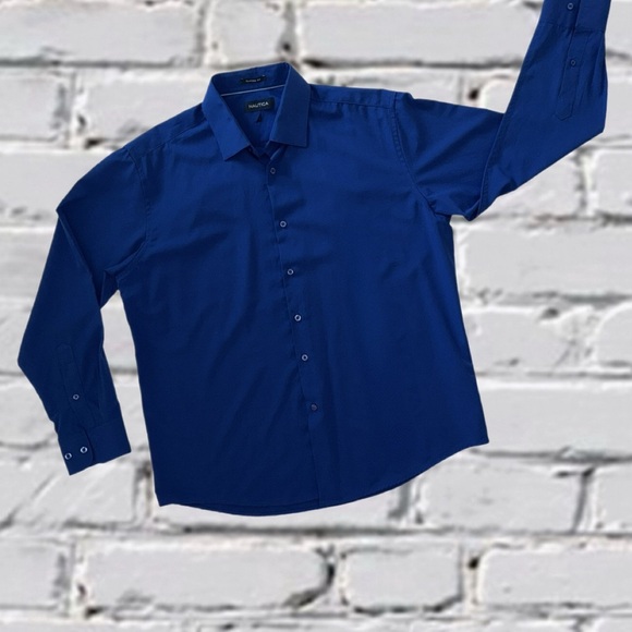 Nautica Men’s Dress Shirt Vibrant Blue Long Sleeve Classic Fit Size - Medium - Picture 9 of 11